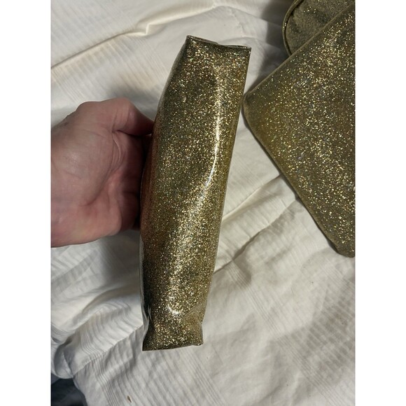 Pretty 3 Piece Make-up Bag Set Gold Glittery Pouch Cosmetic - Picture 4 of 16